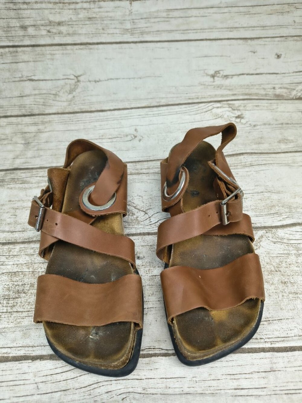 John Fluevog Peacemaker Earley Brown Leather Sandals